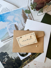 Load image into Gallery viewer, Tea and Toast Letter Club bundle stationery of a letter, an illustrated postcard/print by Lew, writing prompts card, recipe, photo print, stickers with a golden ticket inside one subscriber's envelope