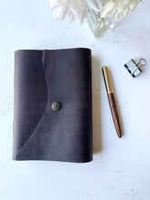 Load image into Gallery viewer, Notebook Brown Leather Curved Cover with Button Handmade
