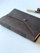 Load image into Gallery viewer, Notebook Brown Leather Curved Cover with Button Handmade
