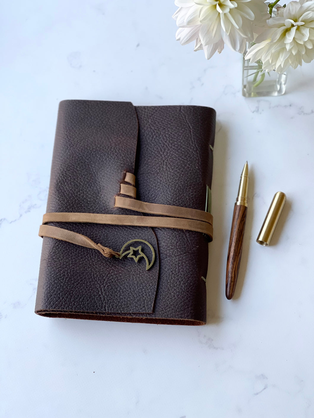 Notebook Brown Leather with Leather Strap Handmade